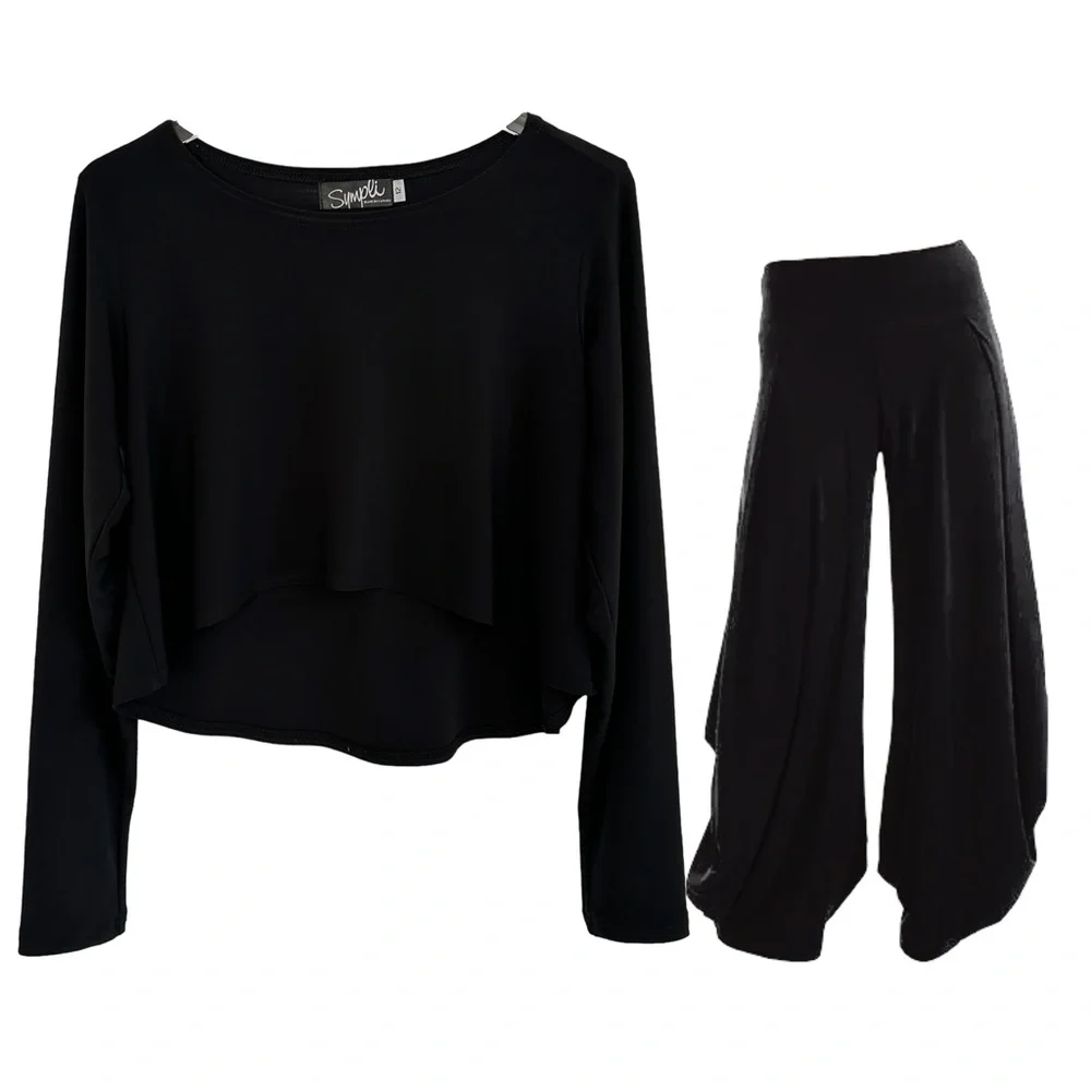 Sympli Canada Crop black Hi Low long sleeve top SZ 10 - Picture 4 of 6